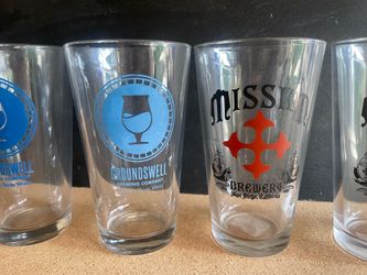 (4) mission brewing co, groundswell brewing co glasses, set of 4.