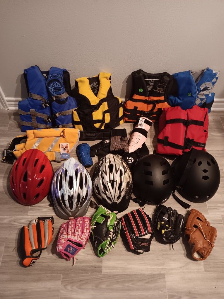 Bicycle Helmets, Teeball Baseball Gloves &misc