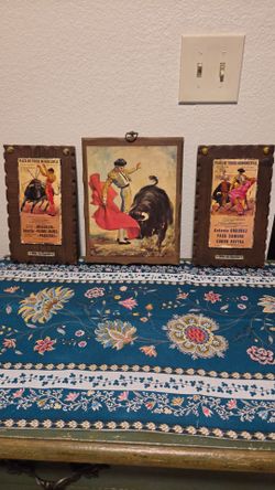 Vintage 3 Piece Art Prints Matador ana Bull Plaza De Torros