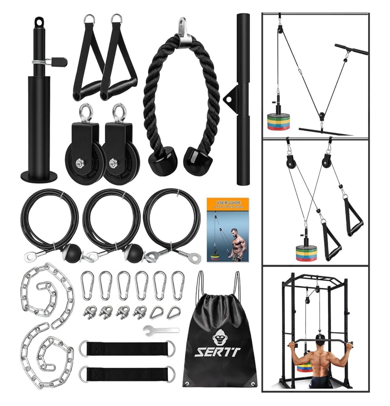 Weight Cable Pulley System Gym, Upgraded Cable Pulley Attachments for LAT Pull Down, Biceps Curl, Tricep, Arm Workouts - Home Gym Add On Equipment