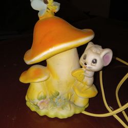 Vintage Porcelain Mushroom & Mouse Lamp