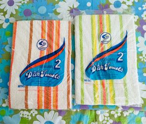 2 pkgs new old stock unopened vintage Skilcraft Terry dish towels  Each pkg has 2 towels so there is 4 total towels.  Retro stripe colors