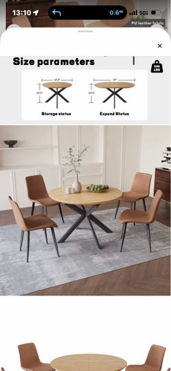Round Extendable Dining Table with 4 Chairs