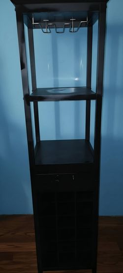 Crate & Barrel Madison Wine Tower Black Wood Bar Cabinet Stemware Rack Holder