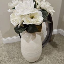 Lovely Cream Wood Vase With Faux Floral