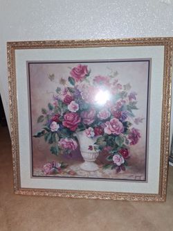 Home  Interiors Rose Floral Picture approximately 26"x26"