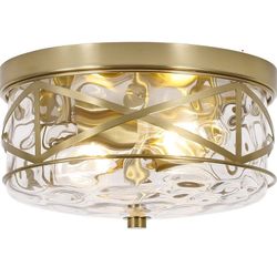 2-Light Flush Mount Ceiling Light Farmhouse Kitchen Island Ceiling Light with Water Ripple Glass 12”