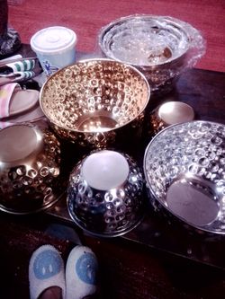Hammered metal decorated bowls set of five