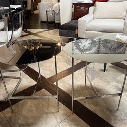 Interlude Home Contemporary Round Silver Mirrored End Tables