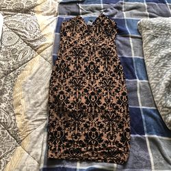 Brown Embroidery Pencil Dress