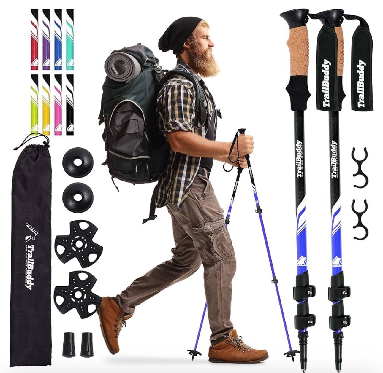 Trekking Poles - Lightweight, Collapsible Hiking Poles for Snowshoe & Backpacking Gear - Pair of 2 Walking Sticks for Hiking, 7075 Aluminum with Cork