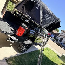 Ikamper Skycamp Mini 2.0 converted to 3.0, Chassis Unlimited universal bed rack, RTT Lift