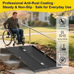 Nuvium 4FT Portable Wheelchair Ramp with Handle, Non-Slip Aluminum Folding Handicap Wheelchair Ramp for Home, Doorways, Thresholds, Steps, Curbs, Stai