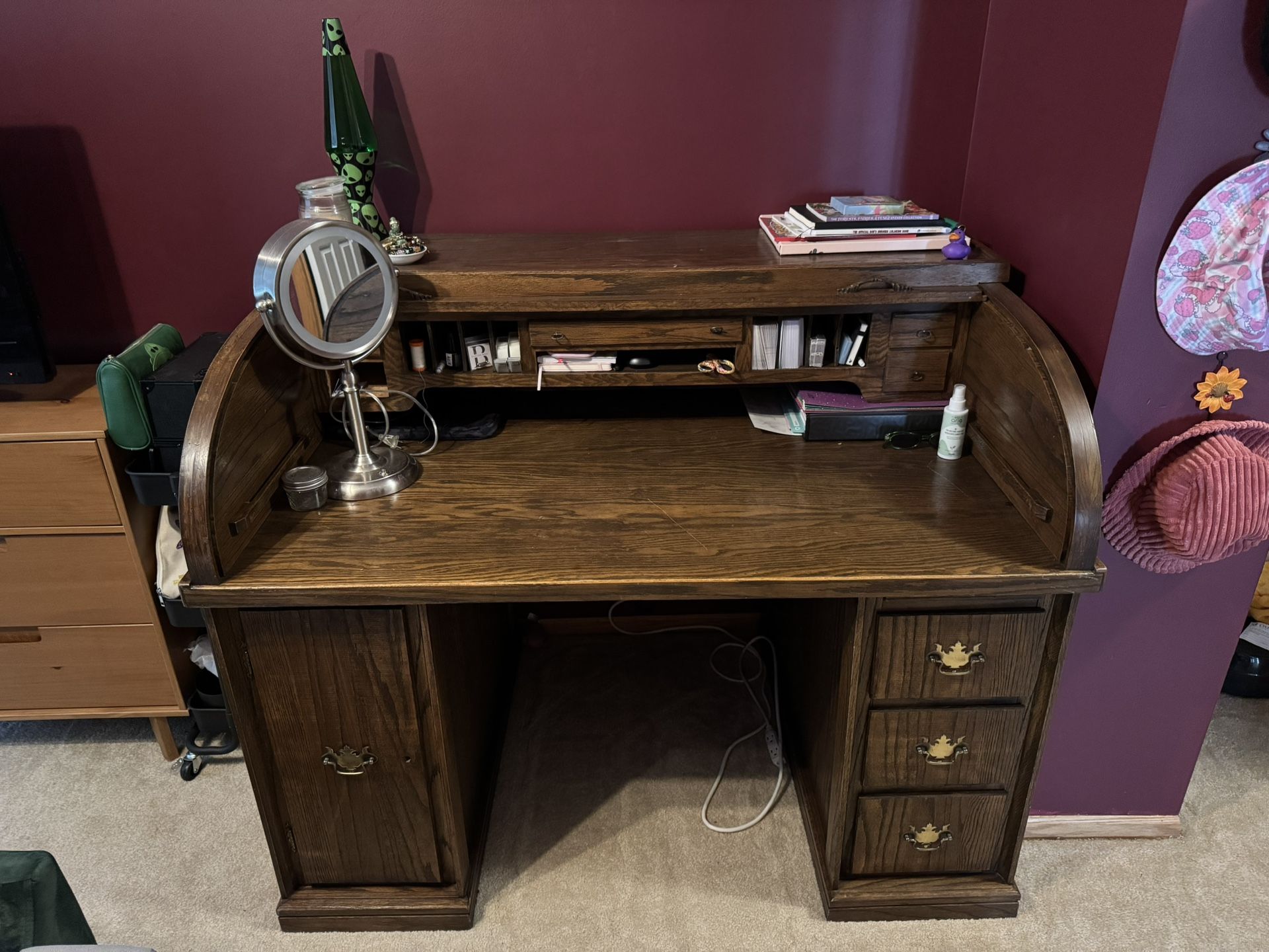 Sturdy Antique Wooden Roll-Top Desk