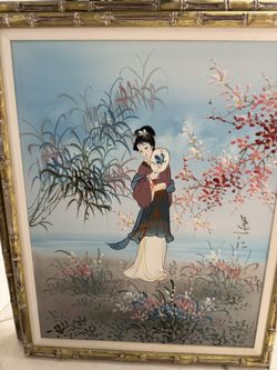 Antique Signed Japanese Geisha Painting. 