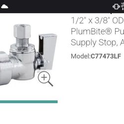 1/2 PLUMBITE X 3/8 OD COMP QUARTER TURN ANGLE STOP - LF