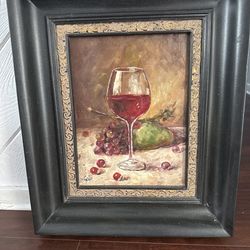 Framed Hand-Painted Oil Painting – Wine Still Life (Signed, COA)