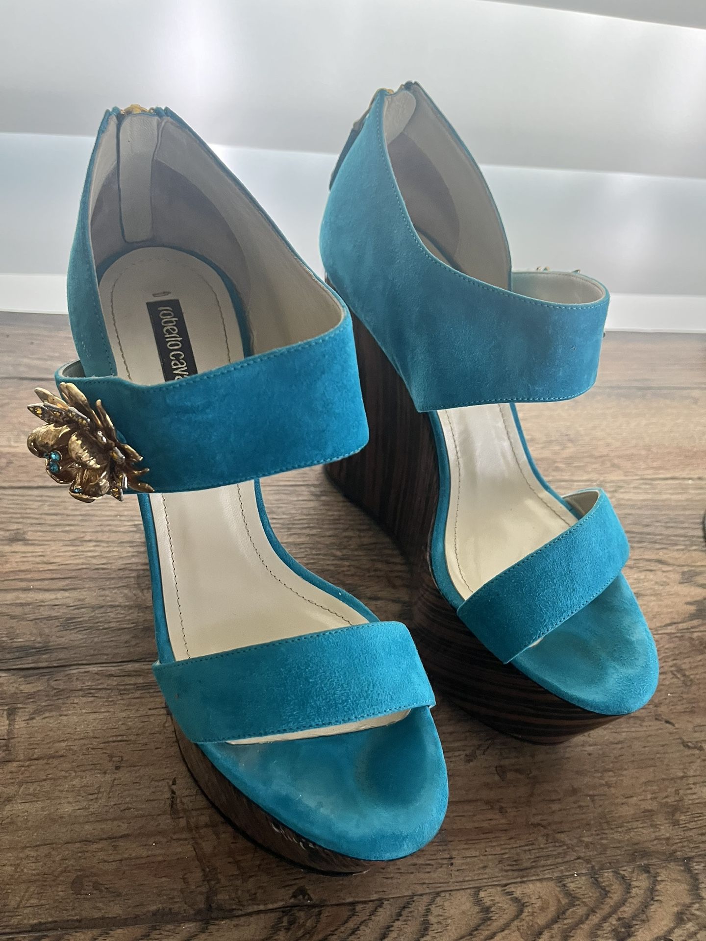 Roberto Cavalli Blue Suede Wedge Heel Size 39