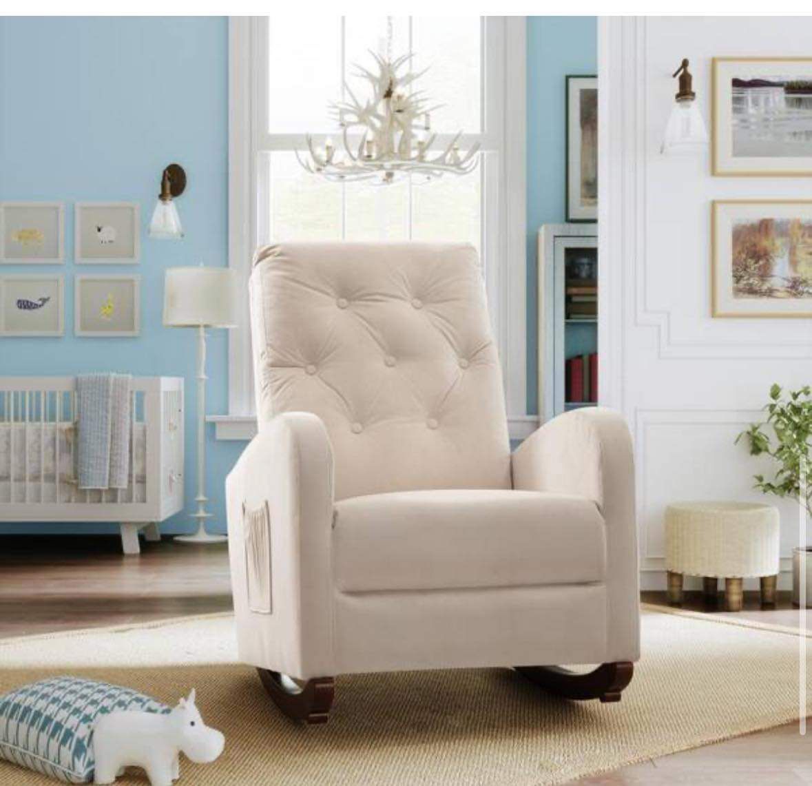 Beige Velvet Fabric Padded Seat Rocking Chair with High Back,D-38