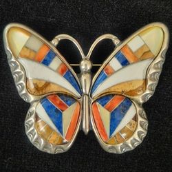 Carolyn Pollack Sterling Silver & Gemstone Mosaic Butterfly Brooch Pin