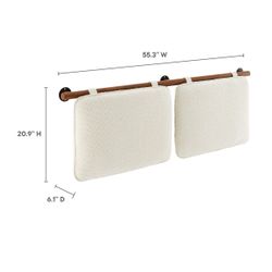 Wall-Mounted Boucle Headboard with Wooden Rail