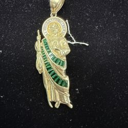 Gold and Emerald Jesus Pendant 