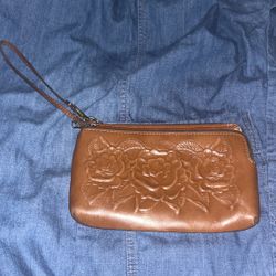 Beautiful Dark Brown Leather Tooled Wristlet By Patricia Nash