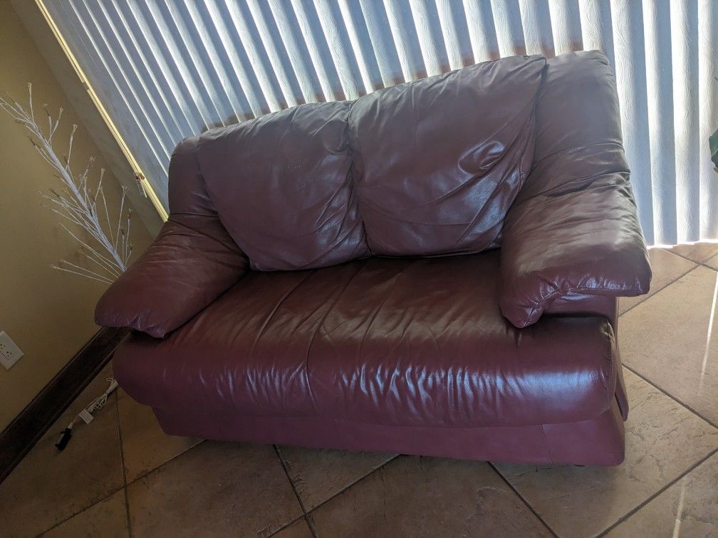 Maroon Lether Sofa And Love Seat
