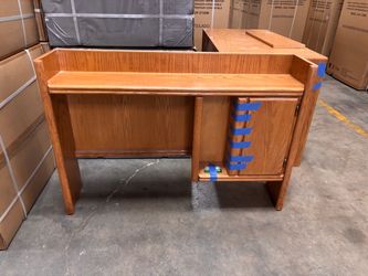 Oak Wood Desk with Cabinet and Shelf