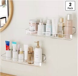 Acrylic Clear Shower Caddy Adhesive Shelf, 2pc Plastic Shower Organizer with Self Adhesive Tape,