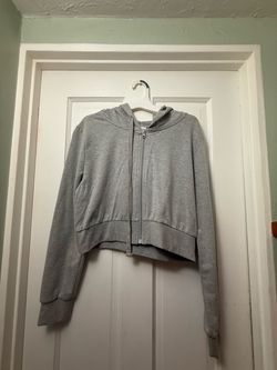 Gray Cropped Zip-Up Hoodie