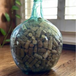 Vintage Large Spanish Demijohn Bottle by V AYELENSE - Filled with Wine Corks