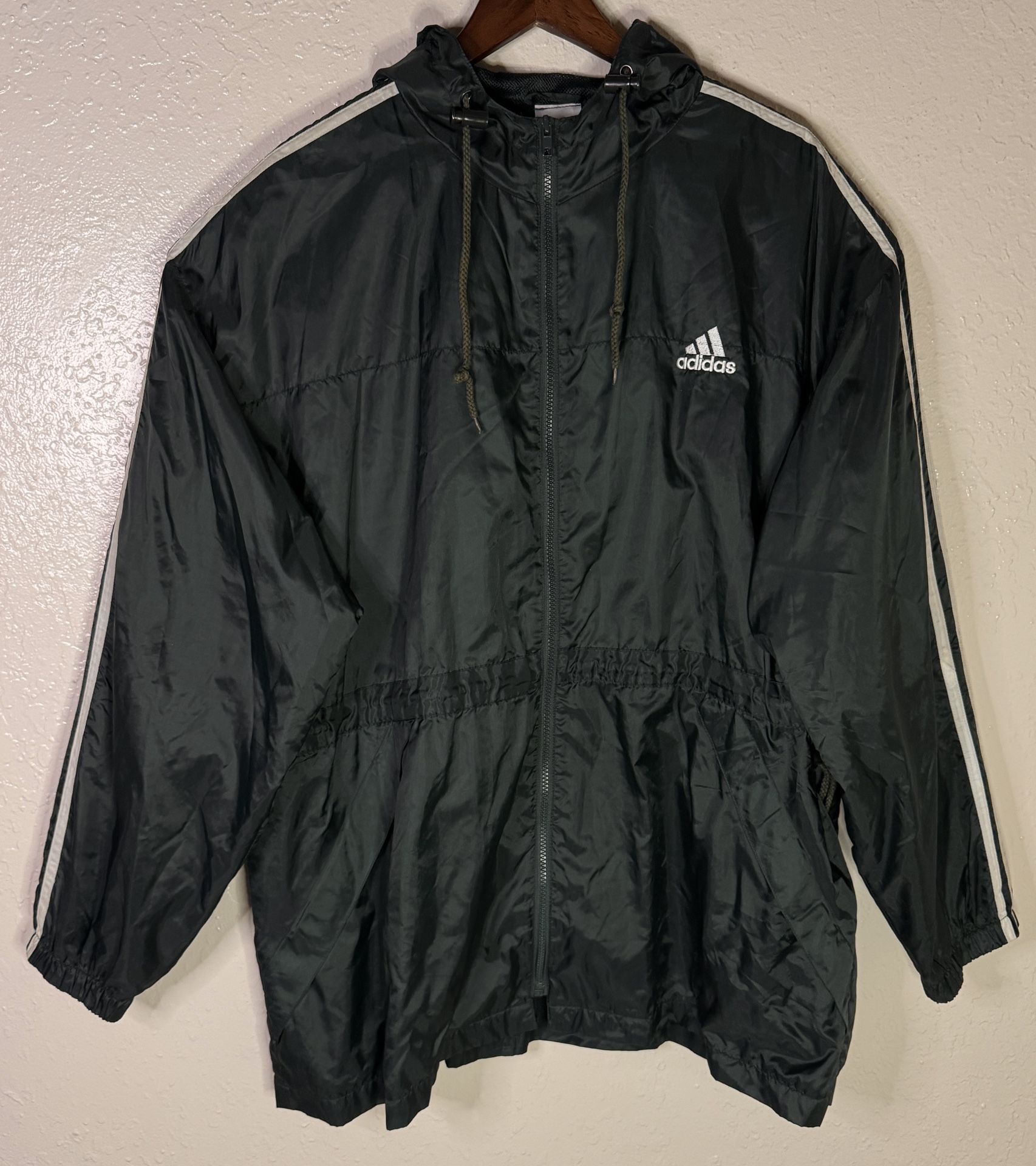 Adidas Windbreaker Jacket XL Y2K 90s Logo Hoodie Vintage USA Green