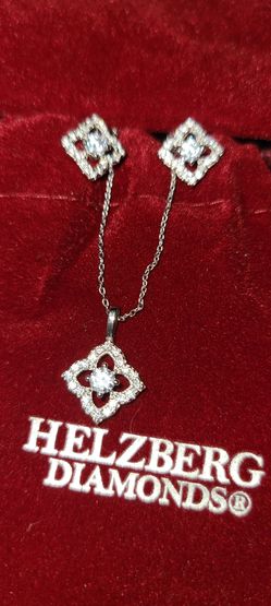 Dazzling Helzberg Sterling and White Sapphire Pendant&Pierced Earrings