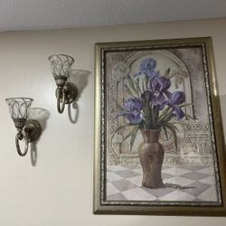 Home interior Frame W/ Sconces Anda Flowers Vase
