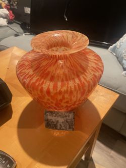 Maestri Vetrai Vase Made In Italy Azzurra Bright Orange Red Hand Blown 9" Tall