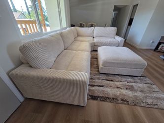 Beige Sectional & Ottoman | Extra Large Corduroy Sectional with oversized seating