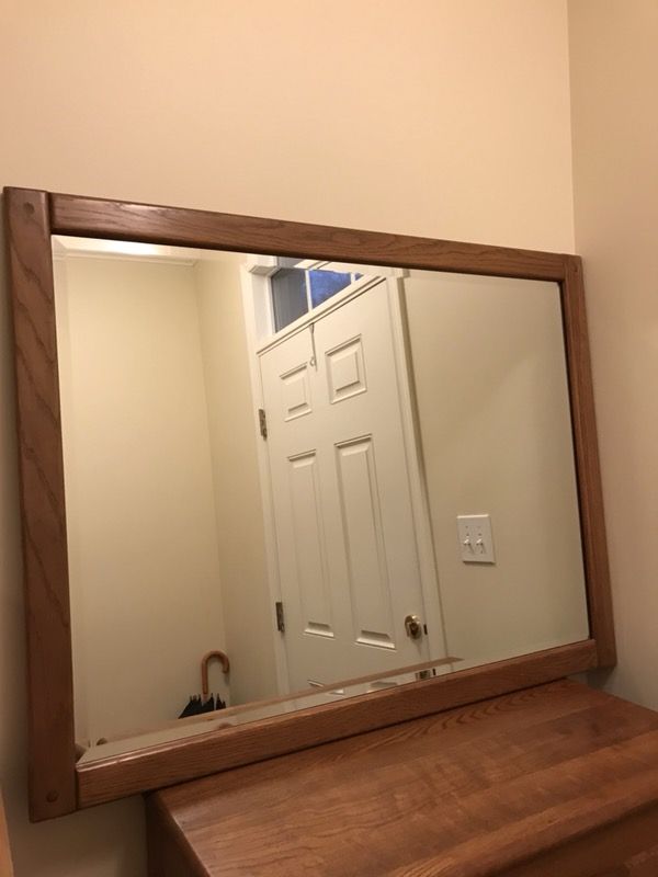 Antique Oak Mirror w/Beveled Glass