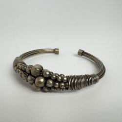 Brutalist Wire Wrapped Silver Beaded Cuffed Bracelet.  