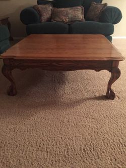 Solid oak table and end table lamp sold separate