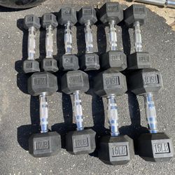 3lb-15lb Rubber Hex Dumbbell Set 