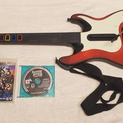 Ps3/ps2 guitar hero guitar (no dongle) with games