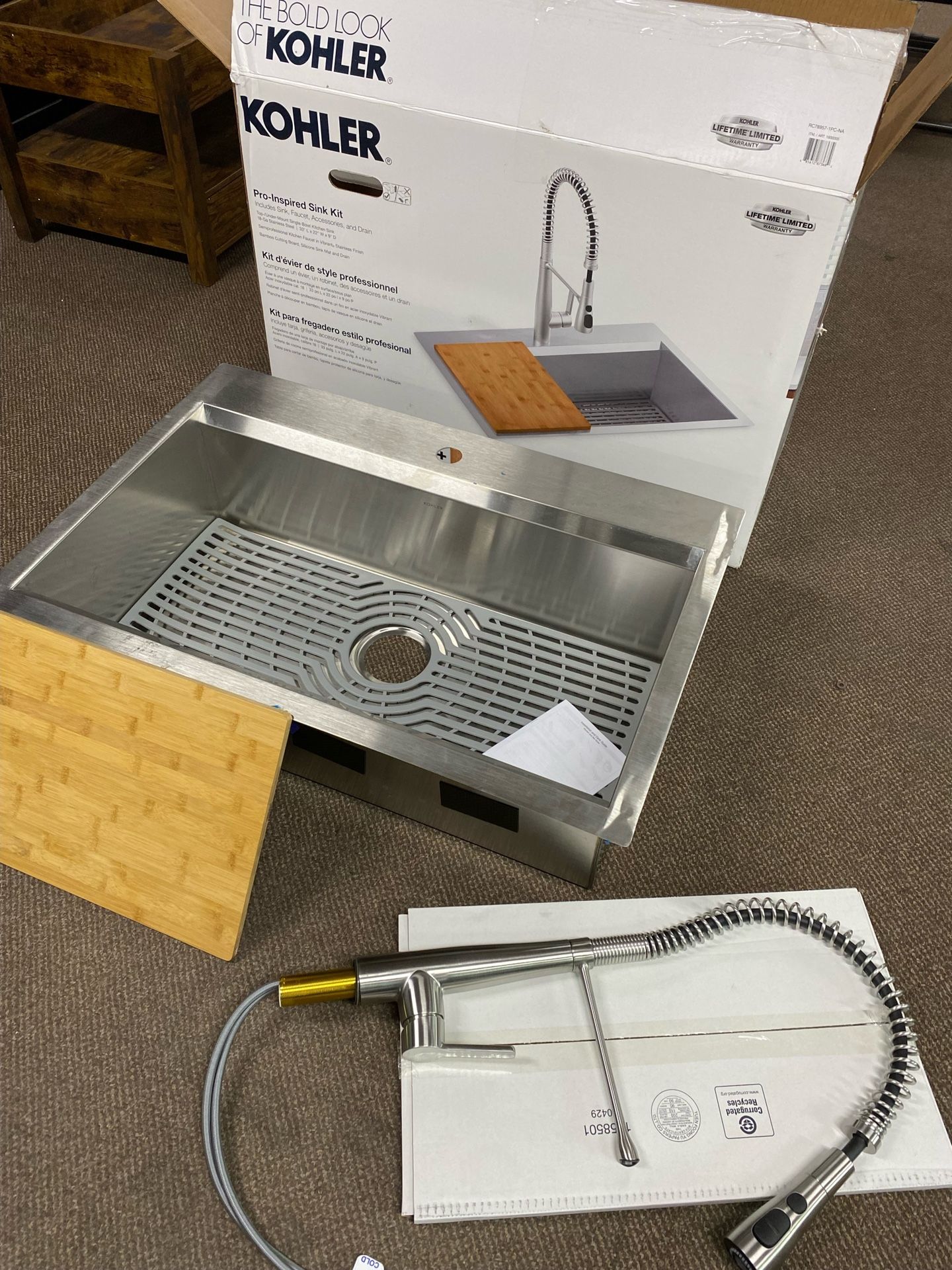 KOHLER Fregadero de cocina Task K-80084-1PC-NA de doble montaje de acero inoxidable, fregadero de estación de trabajo de 33 pulgadas, grifo de 1 orifi