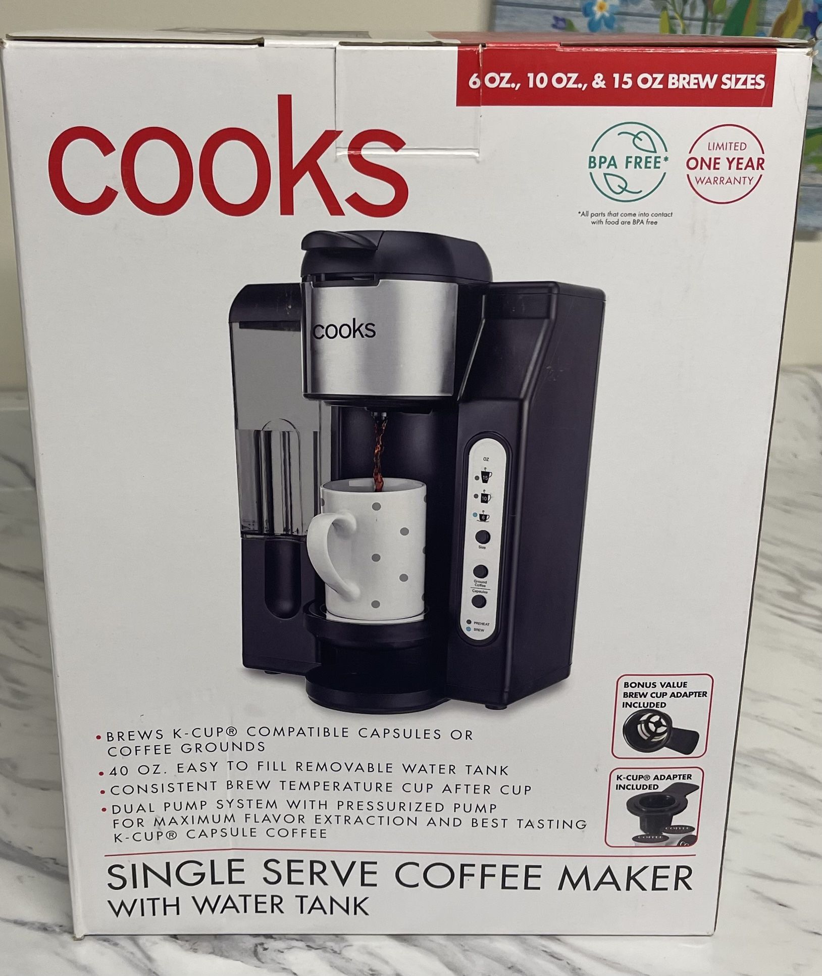 Cooks single serve coffee maker