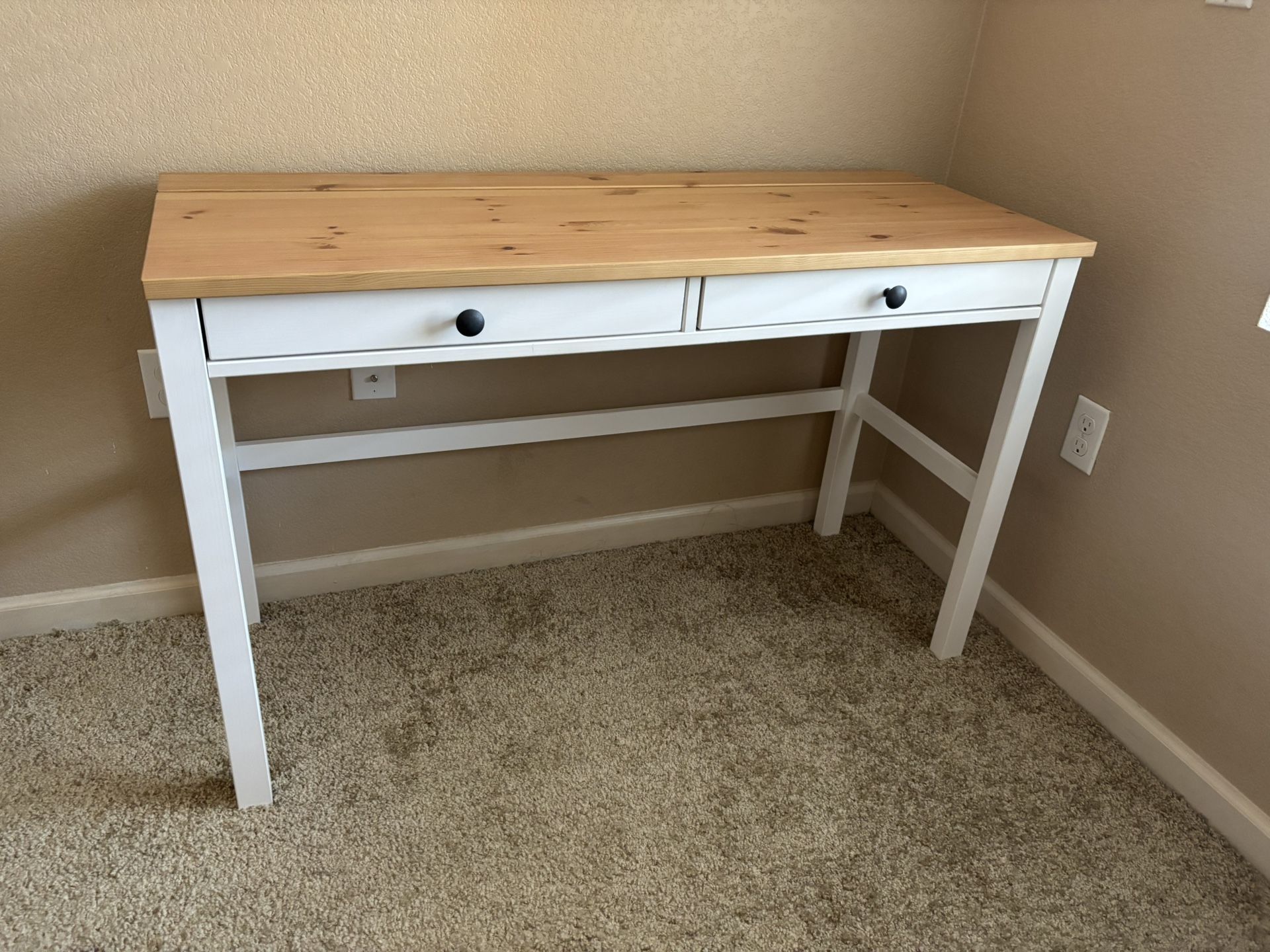 Wood IKEA Desk with 2 Drawers “HEMNES” White and brown