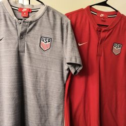Pair Of Nike Team USA  2 Button Henley Tshirts Men's Size L