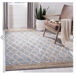 NEW 8 x 10 ft hand loomed natural fiber are rug - light blue