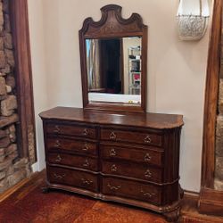 Vintage Ornate Wood Traditional Dresser w Mirror by Lane Furniture