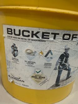 Bucket of safety roof safety kit.