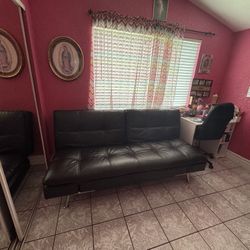 Brown leather Futon